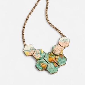 ModCloth World Map Statement Necklace Gold Chain